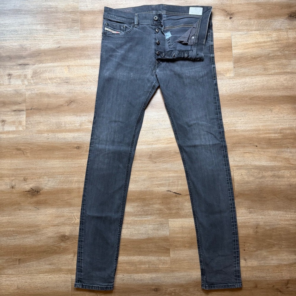 Diesel Tepphar Jeans Mens 33x34 Grey Slim Carrot Stretch Wash 0886Q Button Fly
